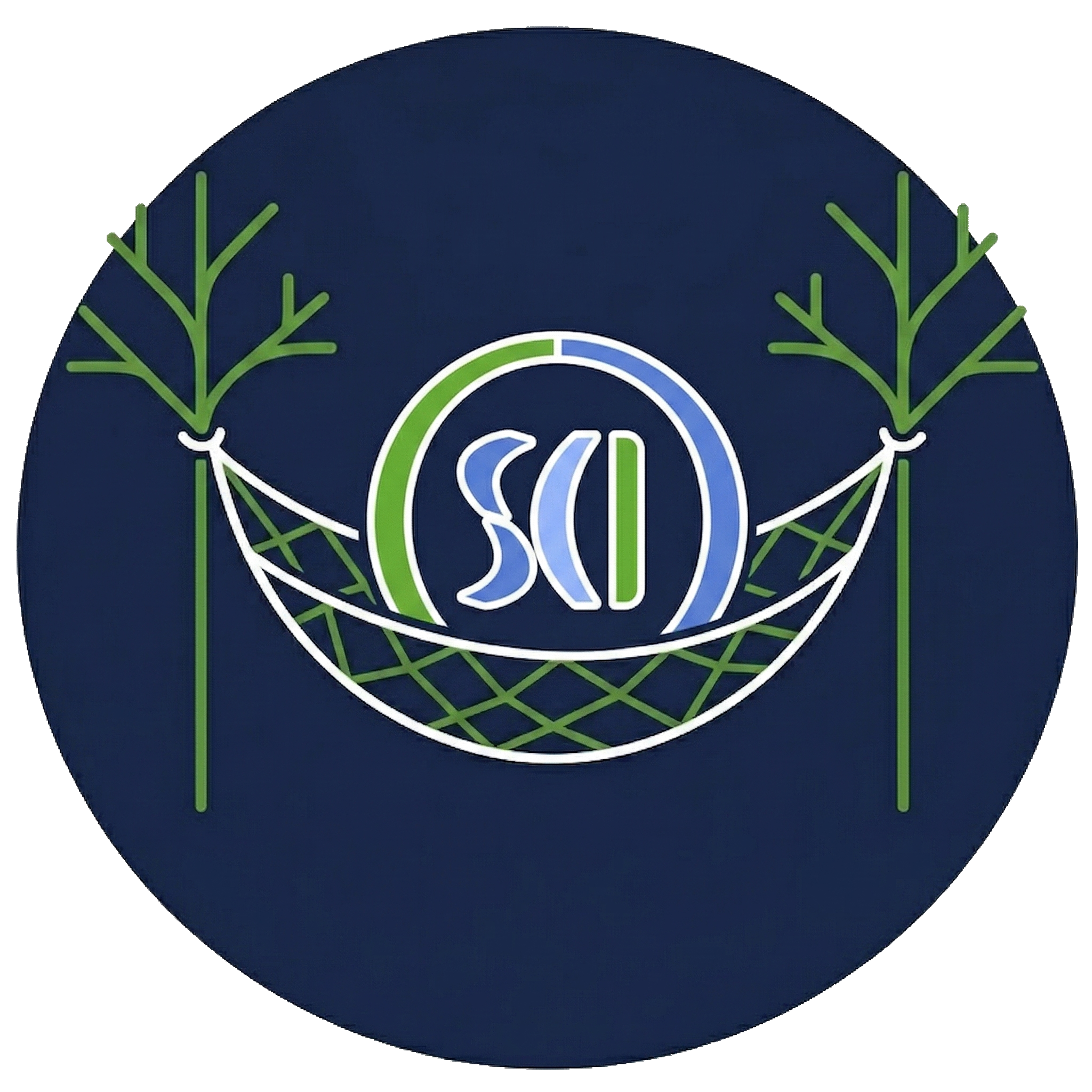 Hammock Editor logo: SCI in a hammock between two trees
